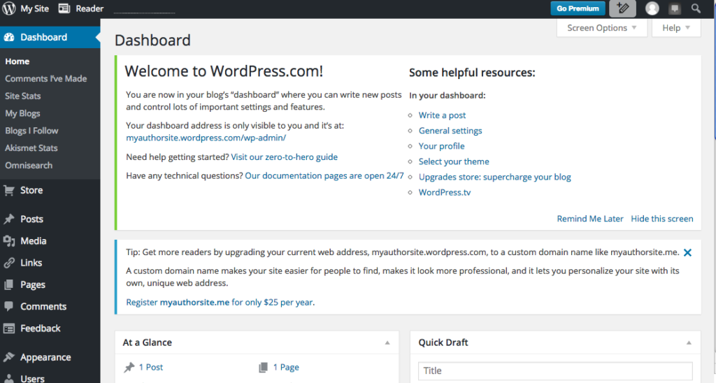 The WordPress dashboard