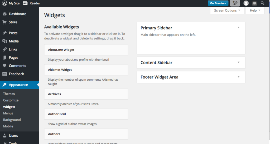 Add widgets in WordPress. 