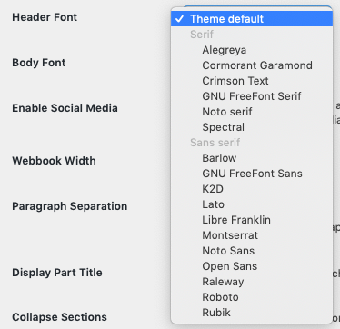 Header font choice theme option