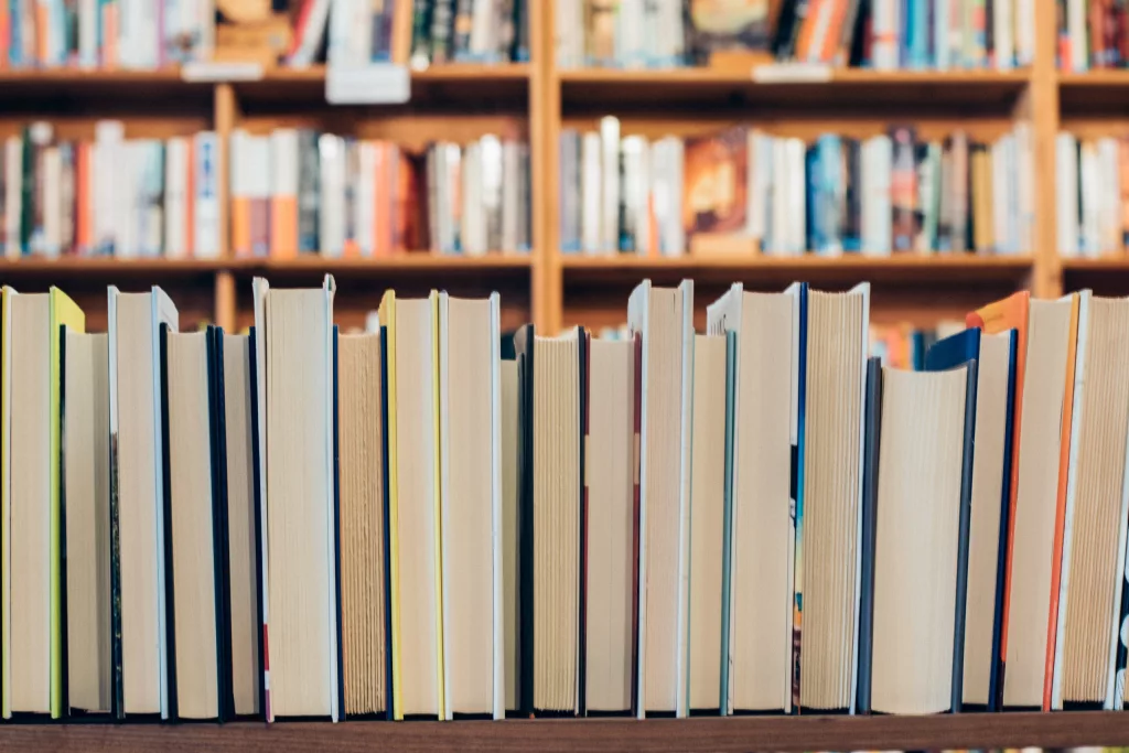 A row of books on a shelf