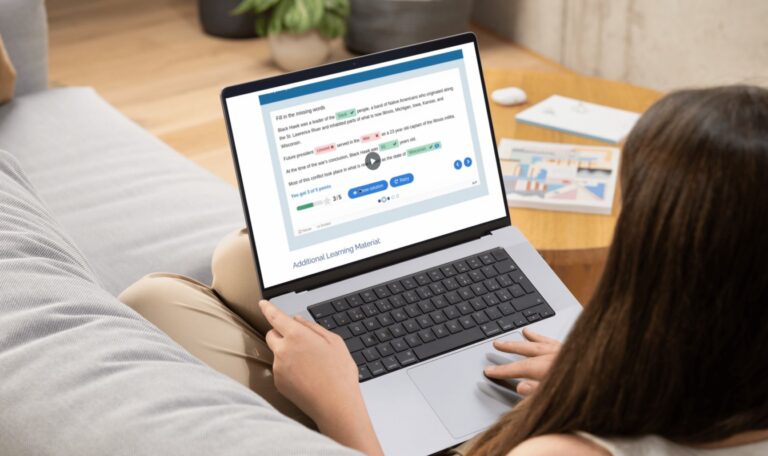 student on laptop using Pressbooks Results