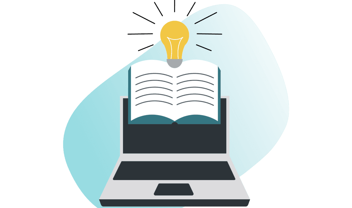 illustration of laptop with a book coming out of it