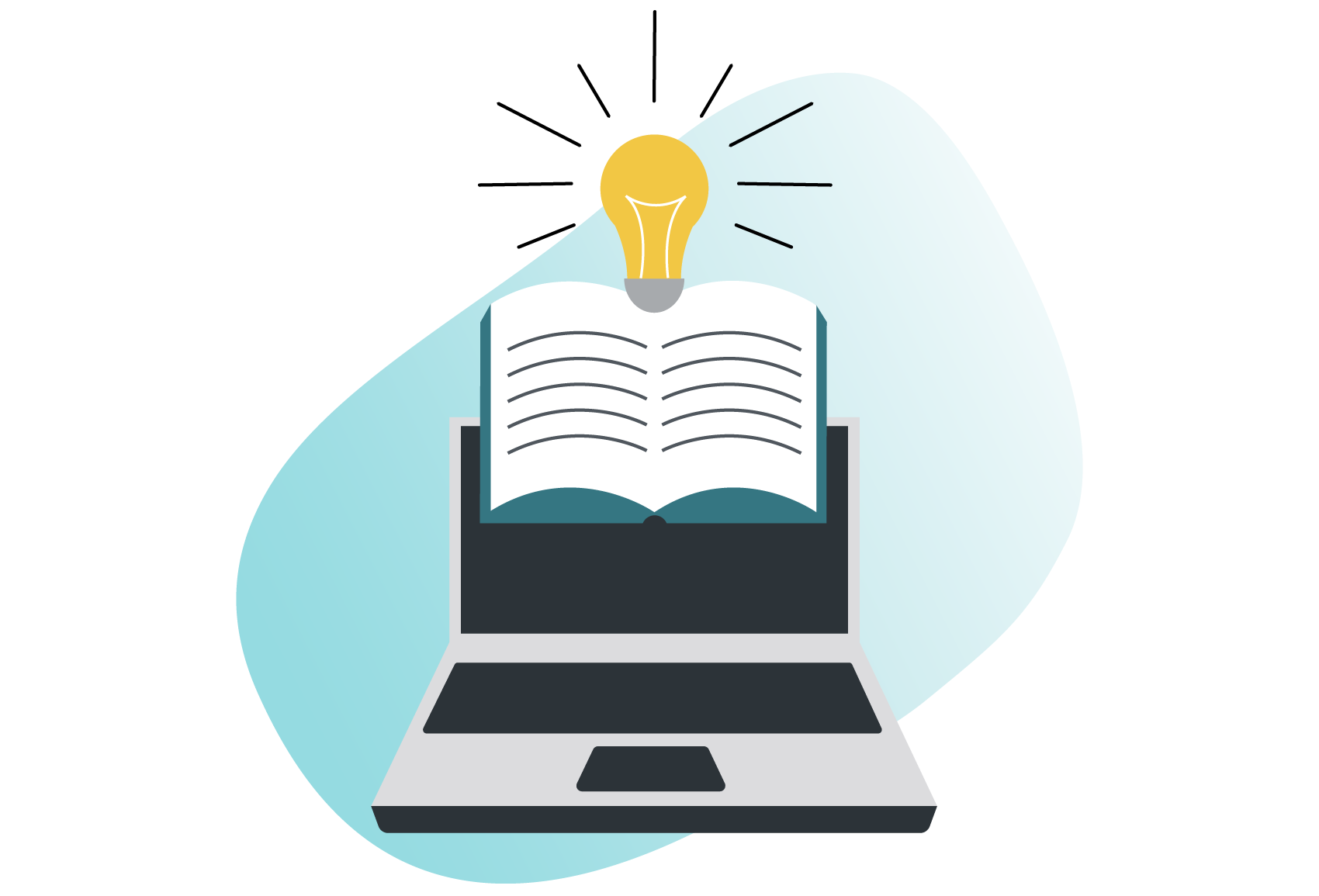 illustration of laptop with a book coming out of it